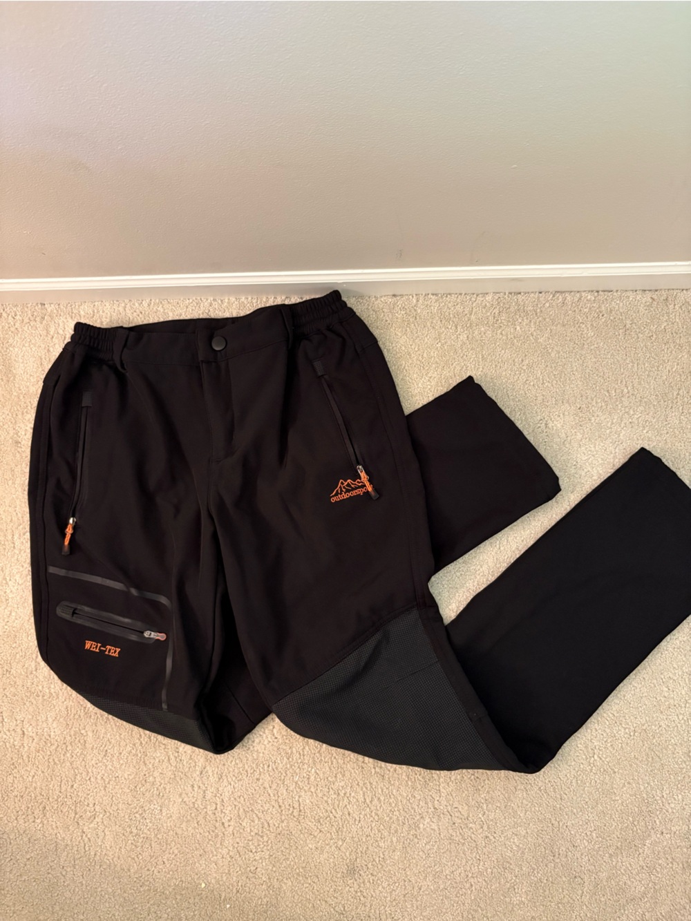 Women's Black Windbreaker Pants with Orange Accents